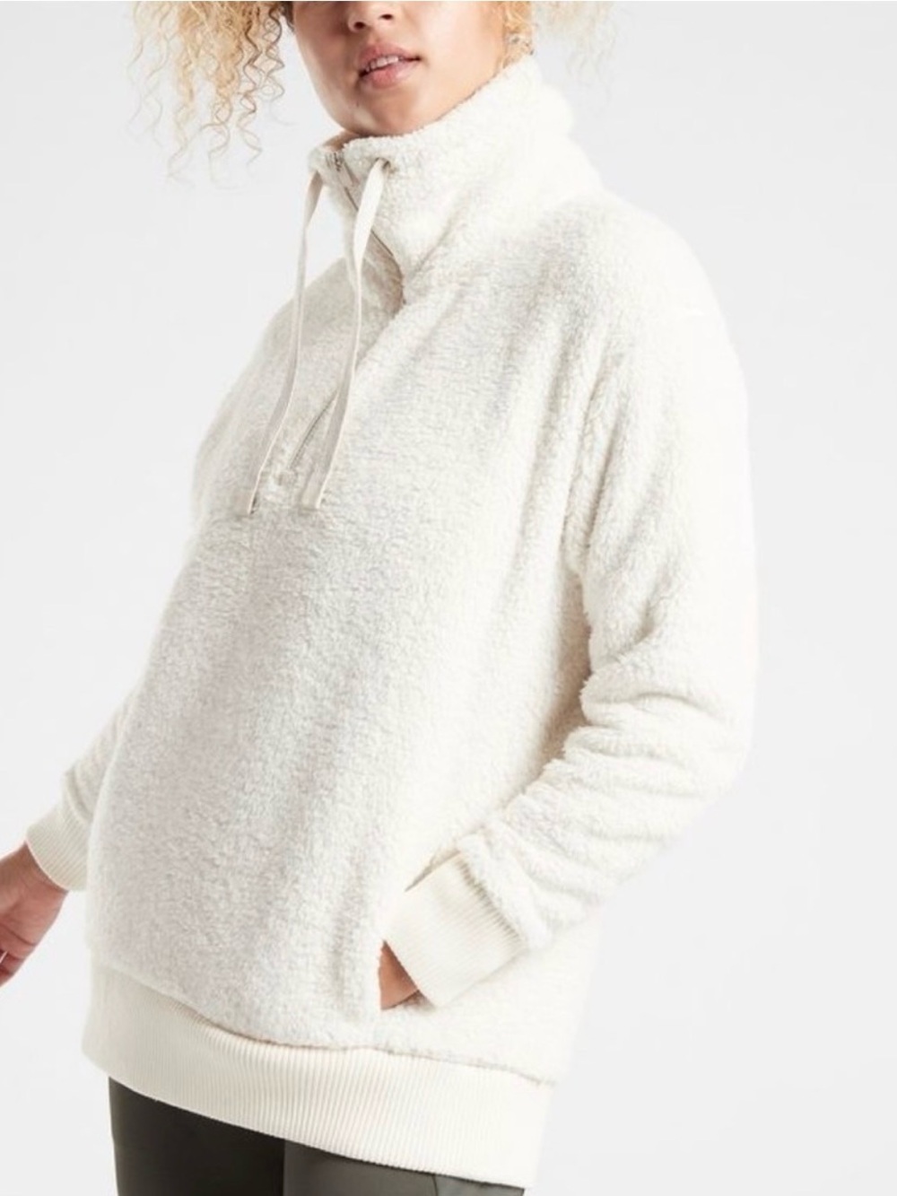 Athleta Talus Cream Sherpa Funnel Neck Half Zip Pullover Size Small
